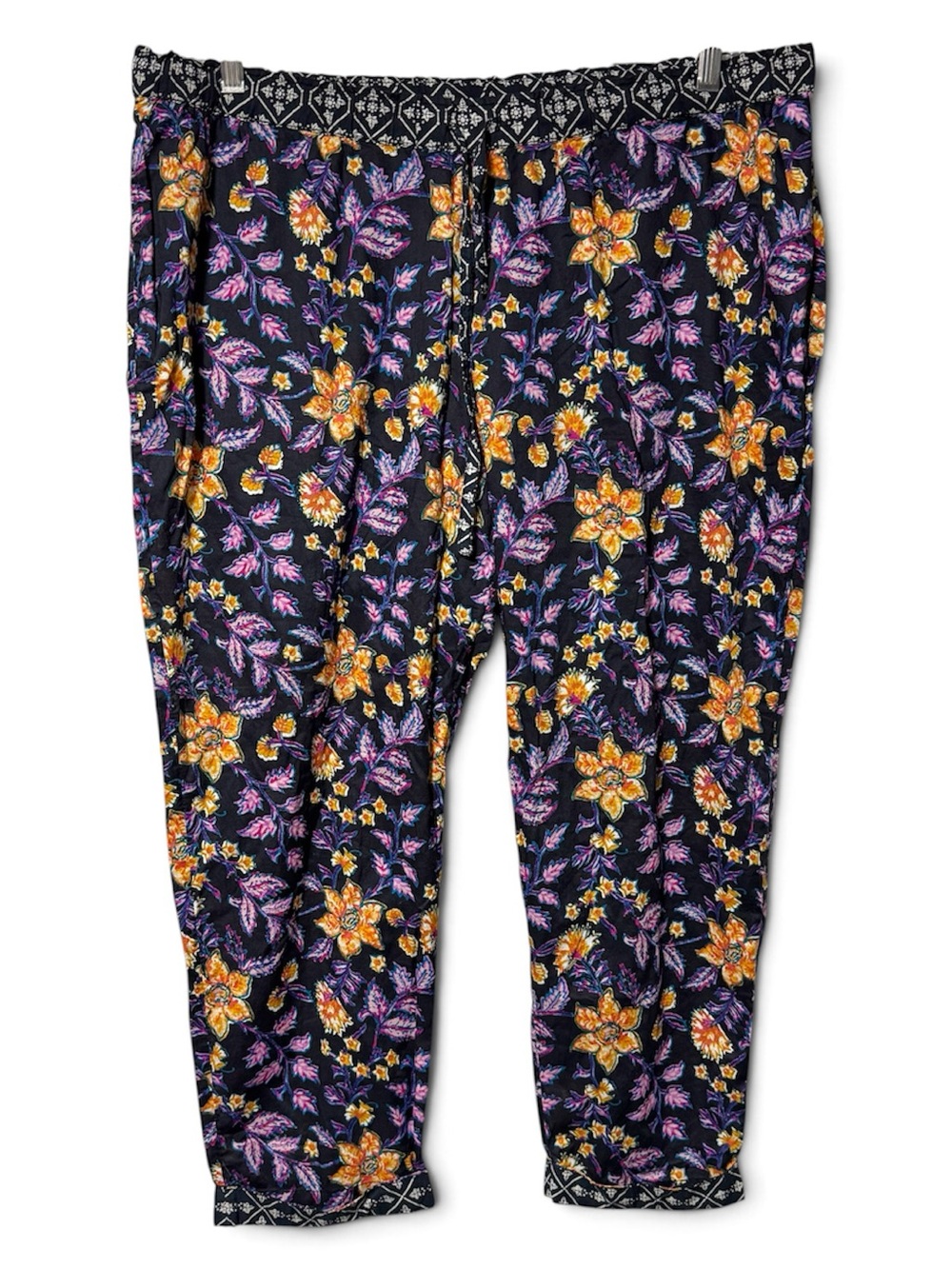 Sundance Leia Floral Cropped Lounge Pants XL Boho Purple Black Moody Flowers